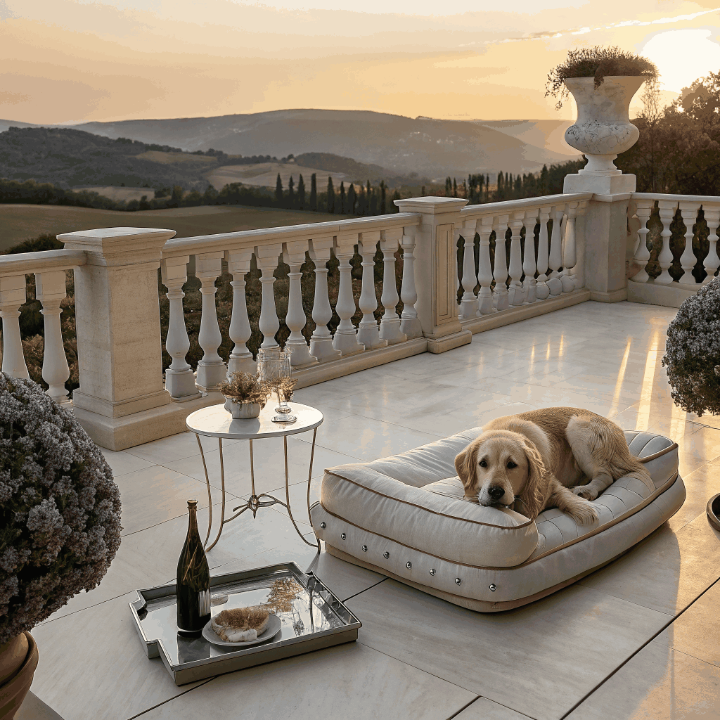 Cane disteso su un terrazzo in pietra al sole pomeridiano